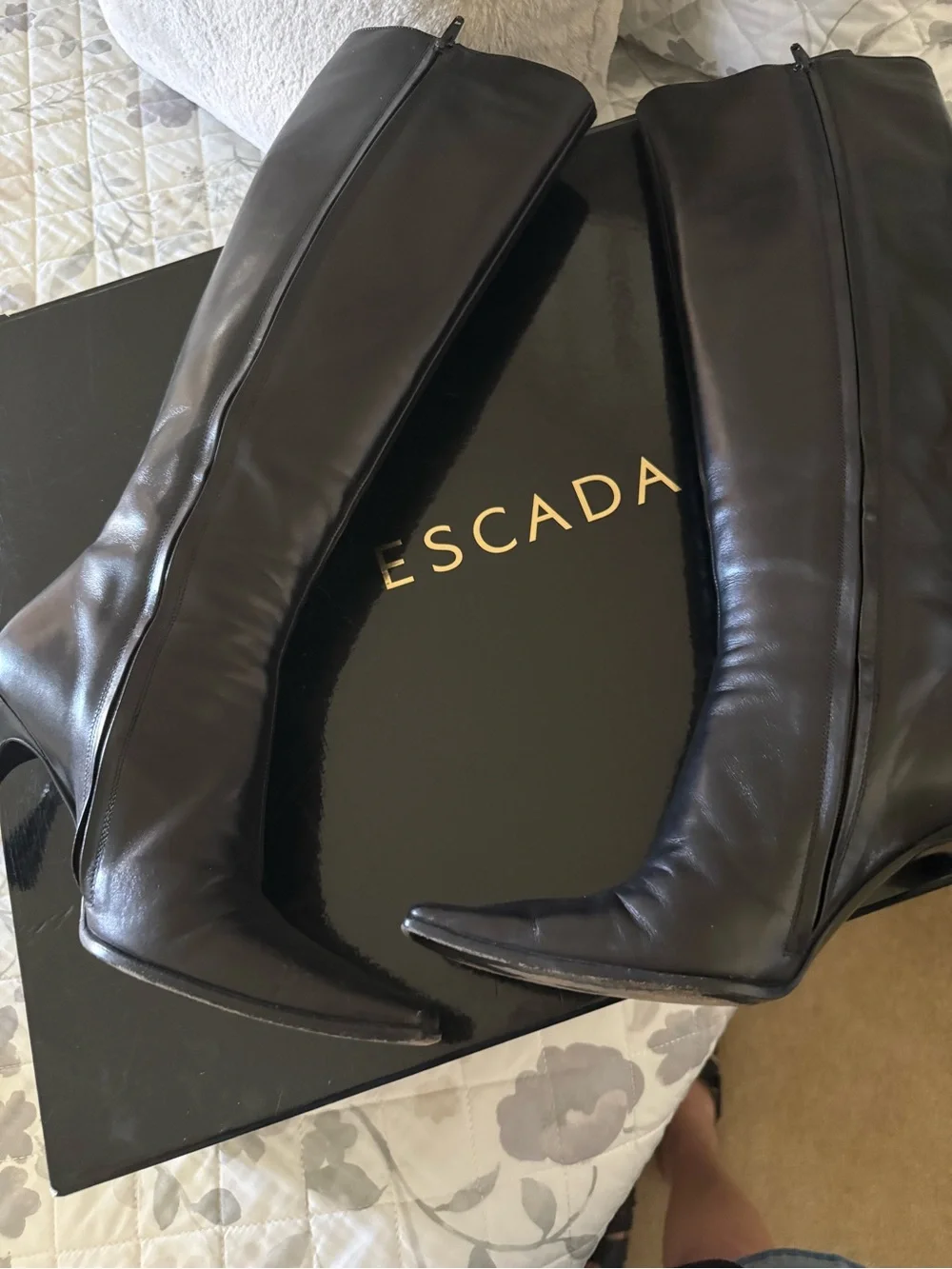 Escada Black Leather Over-the-Knee Zip Boots